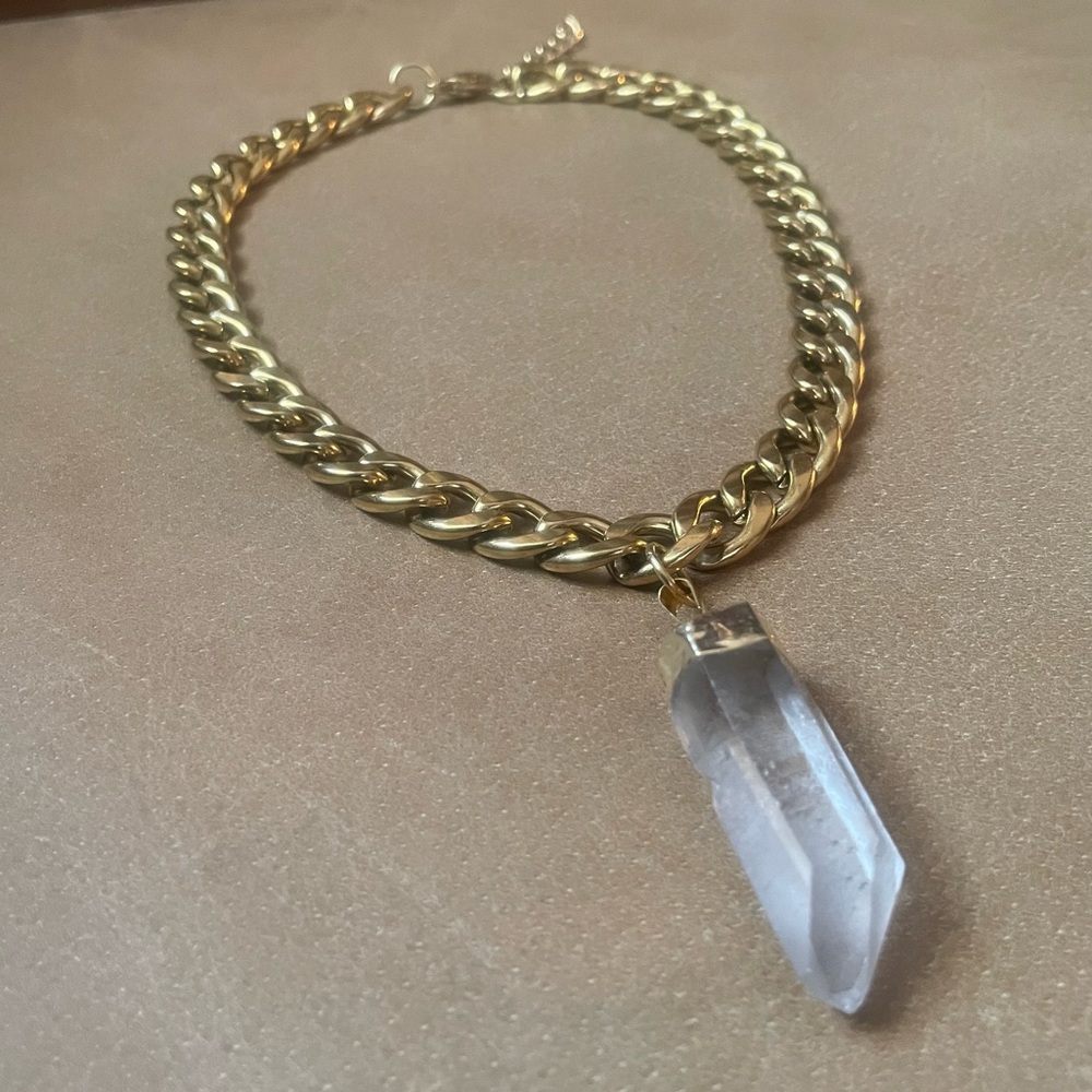 💎 Quartz crystal chunky curb chain necklace - Picture 3 of 11